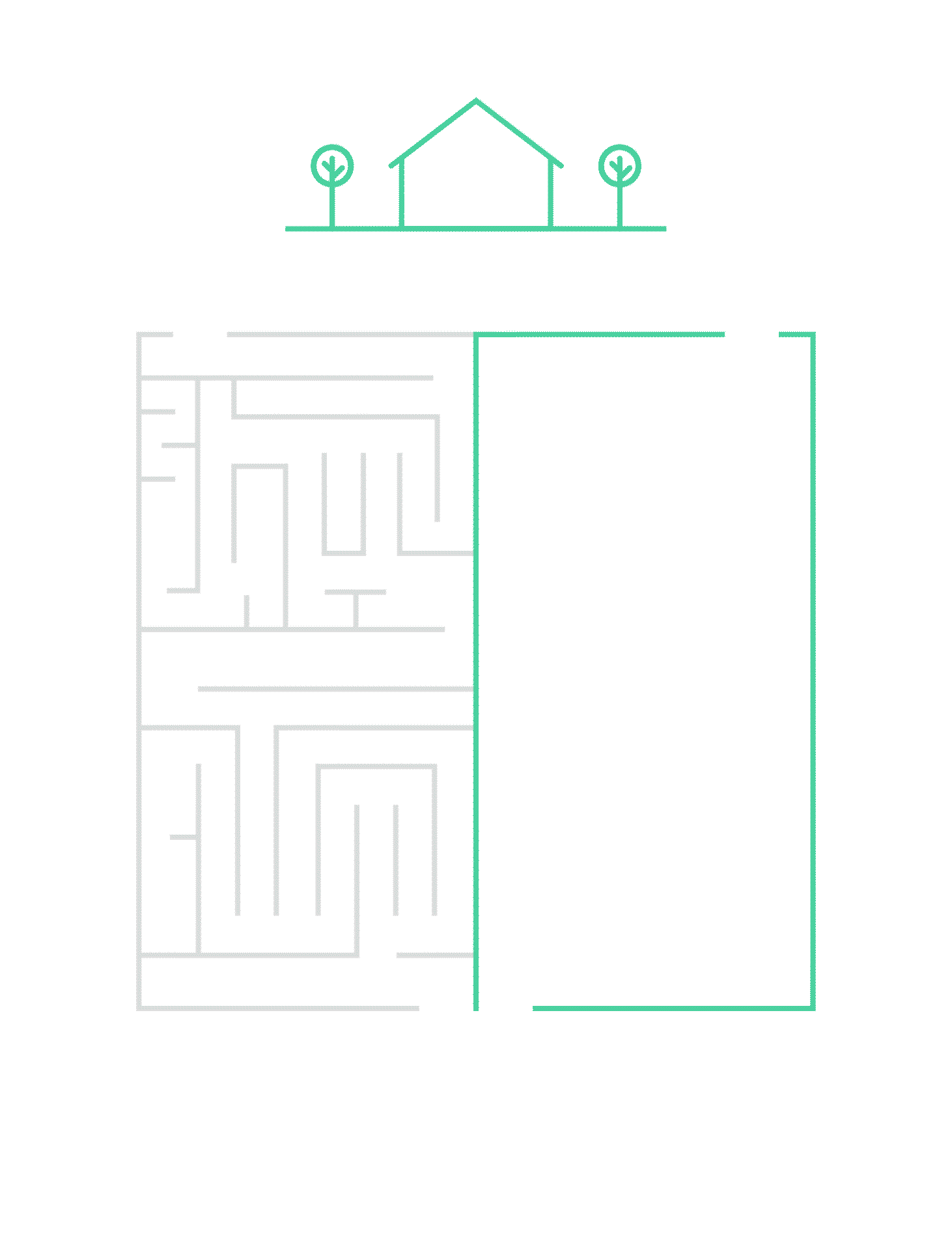 Laberinto que lleva a una casa, simbolizando un camino sencillo.